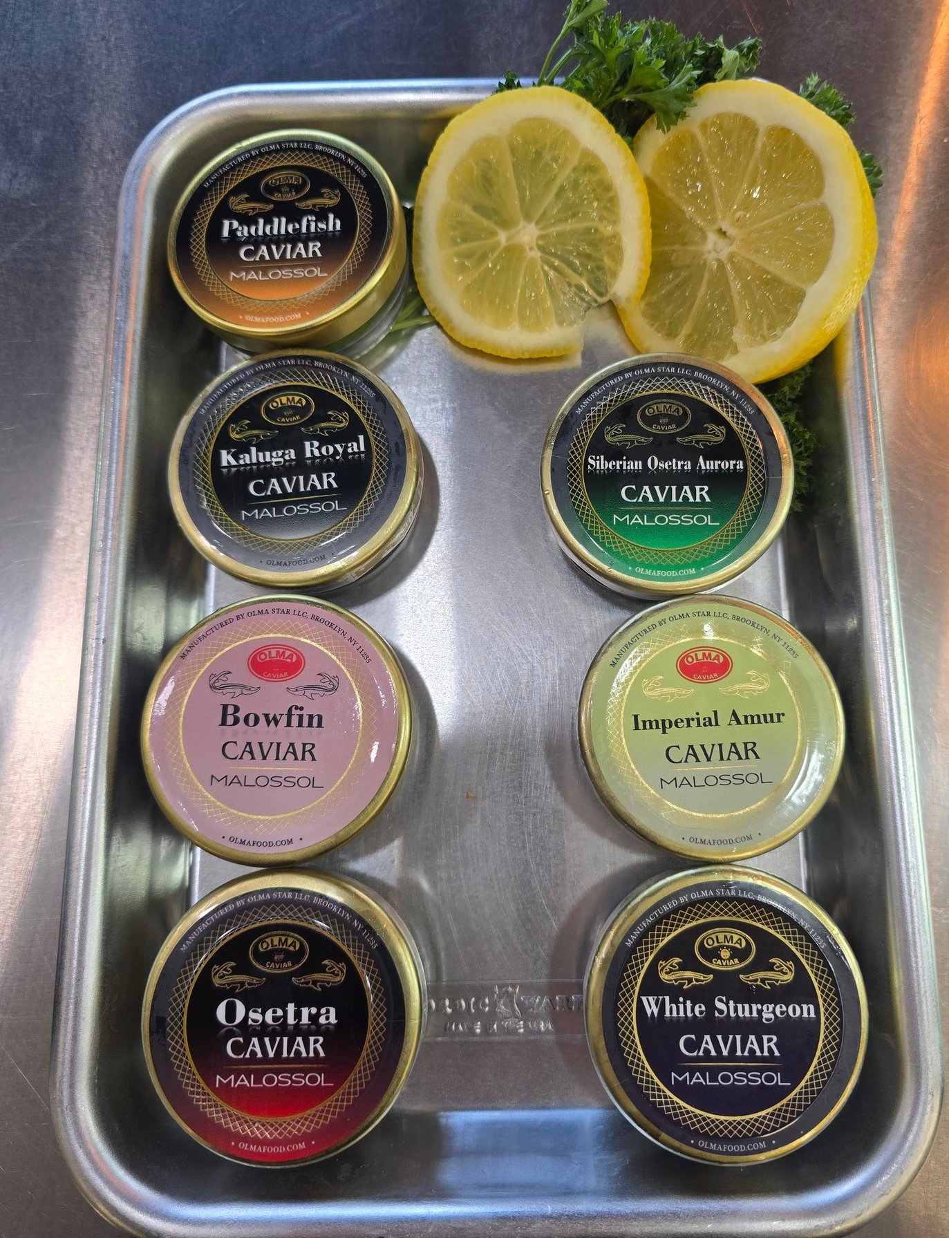Caviar tins on ice