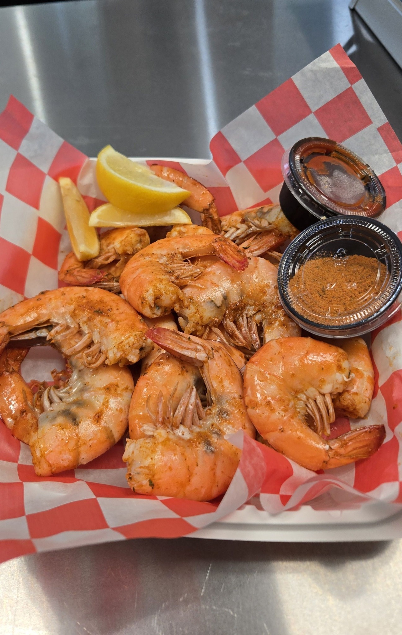 Steamed shrimp from the hot kitchen